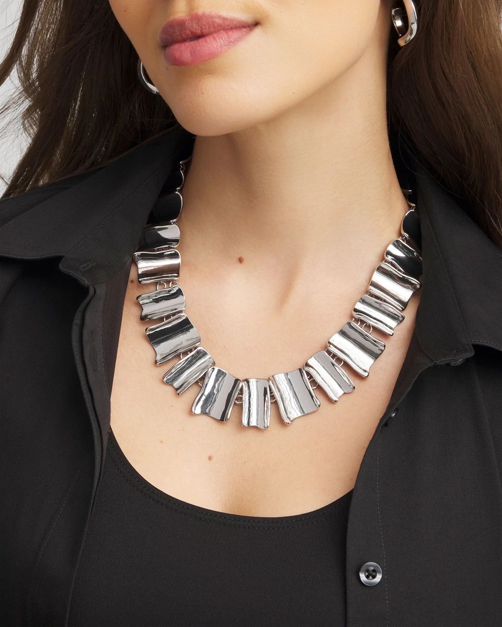 Silvertone Wave Collar Necklace