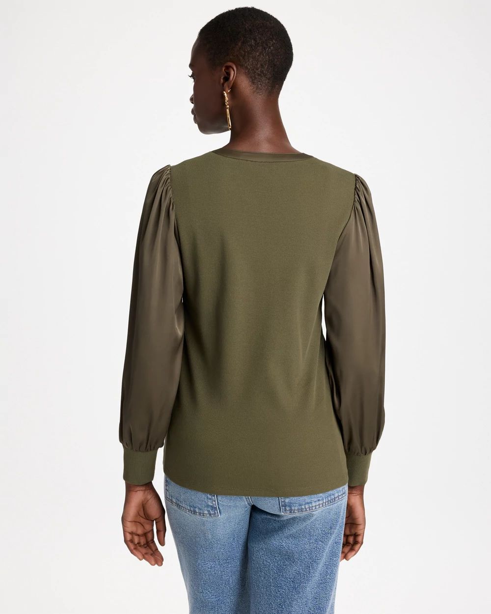 Satin Sleeve Henley Top click to view larger image.