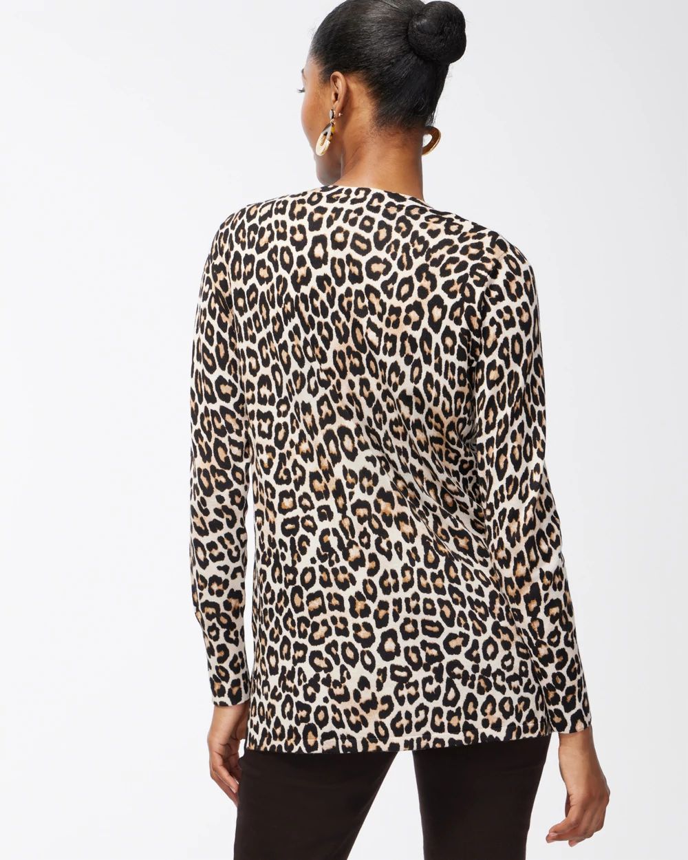 Spun Rayon Leopard Split Cuff Cardigan