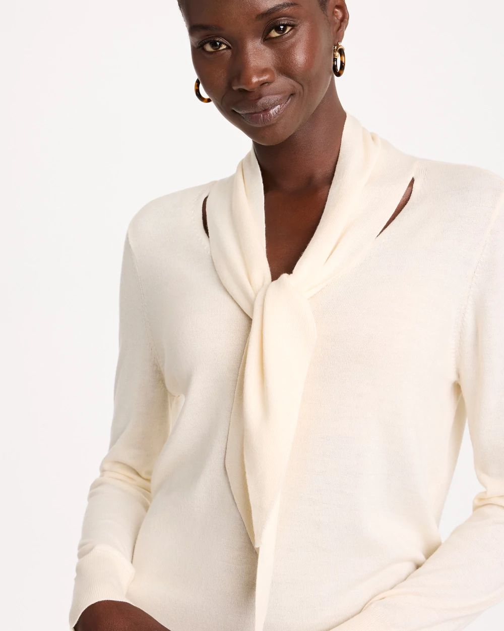 Tie-Neck Pullover Sweater click to view larger image.