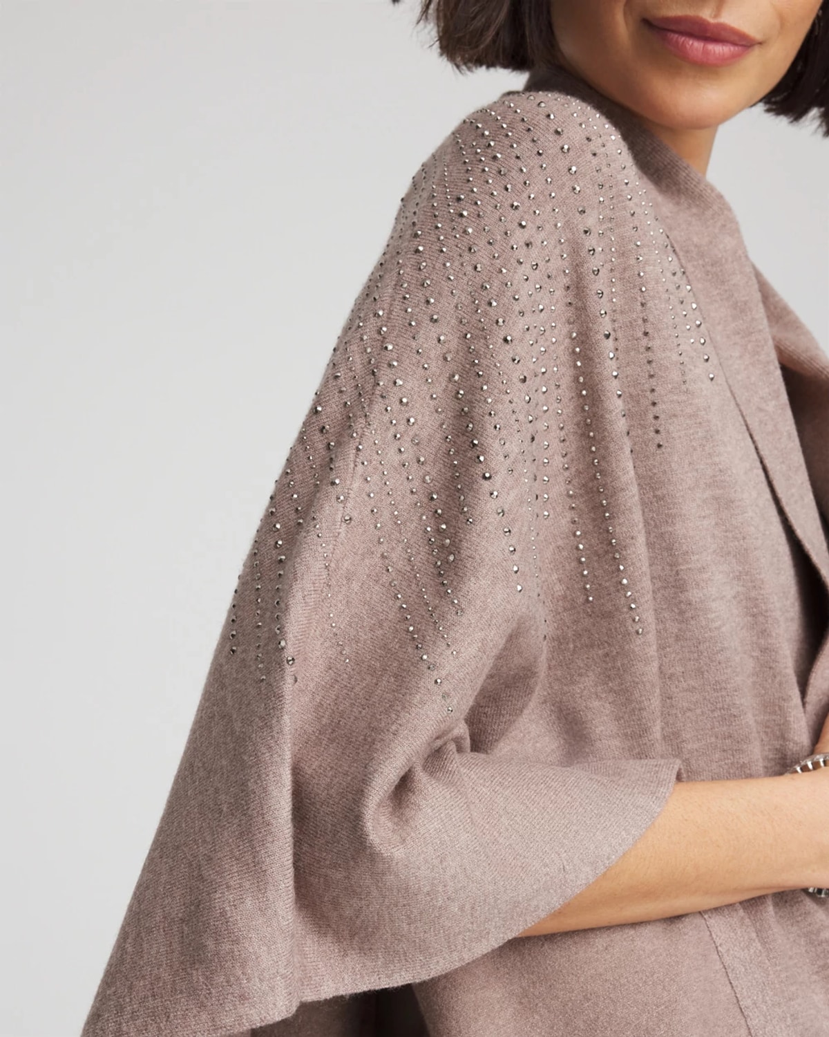 Chico's Embellished Shawl Collar Ruana In Taupe In Brown