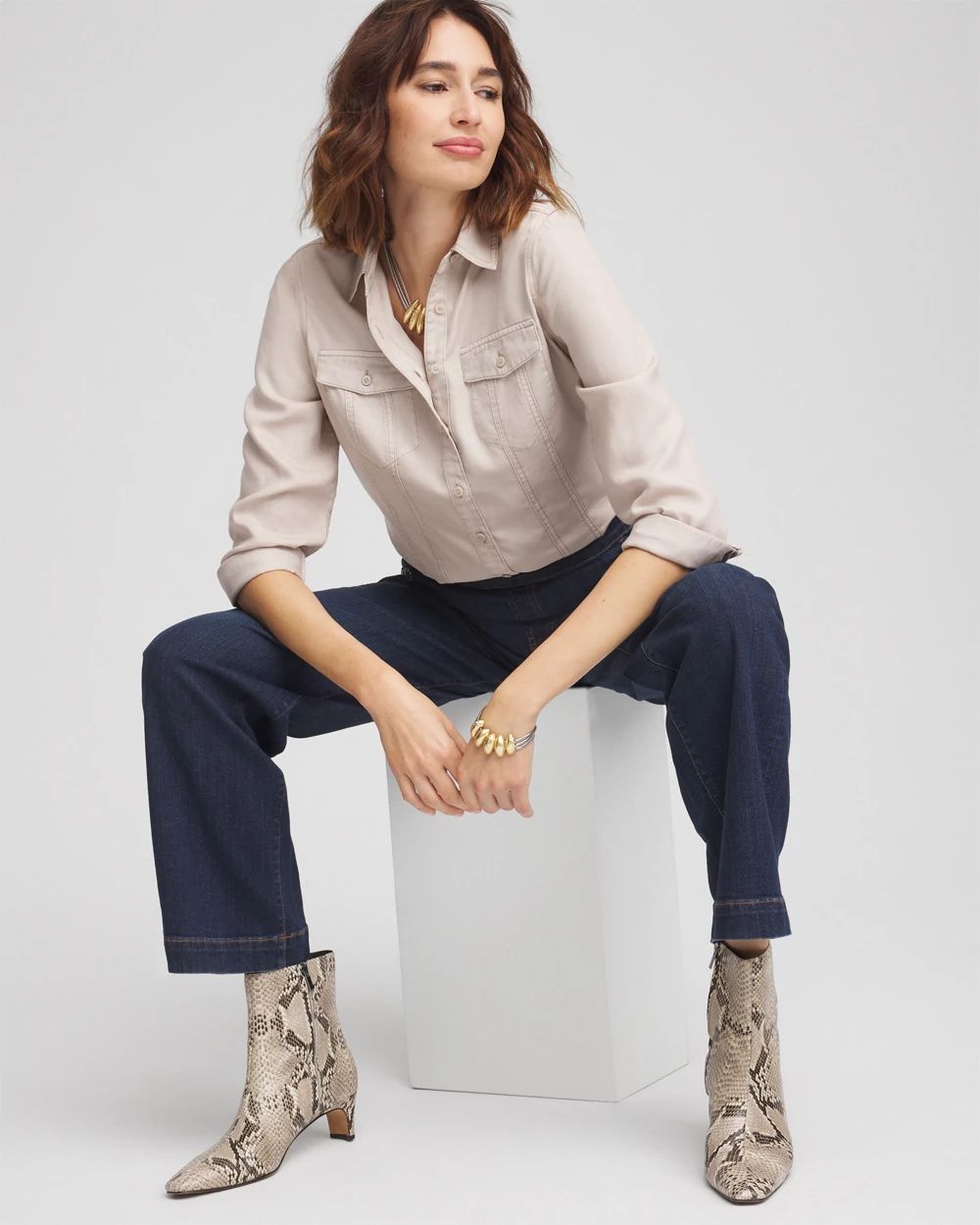 Split Cuff Denim Pocket Shirt
