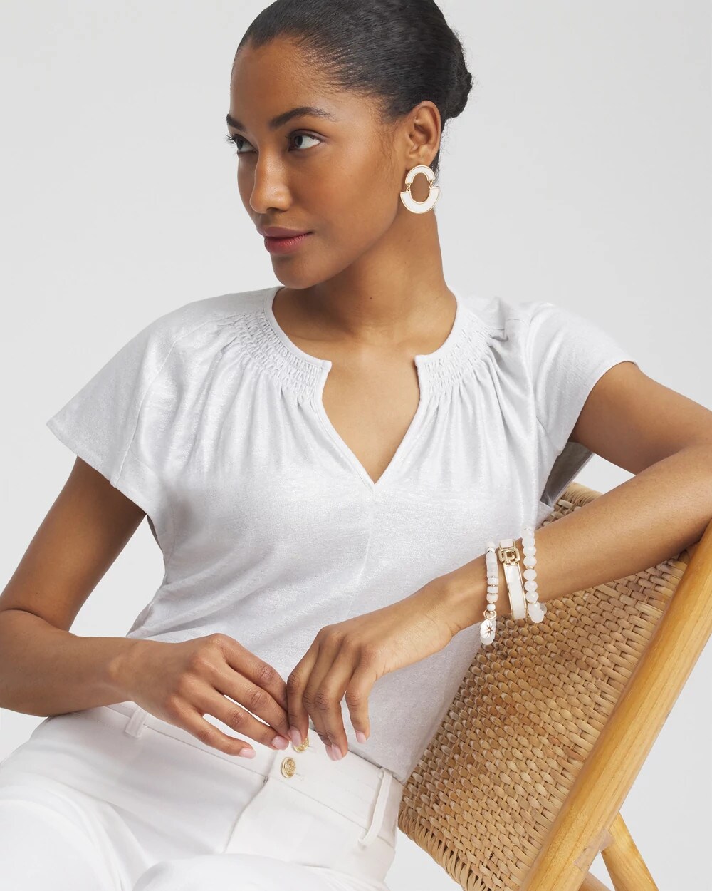 Linen Stretch Metallic Tee