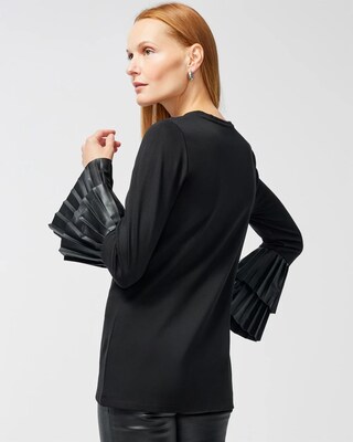 Ponte Faux Leather Pleat Sleeve Tunic