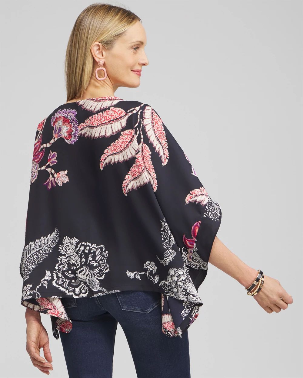 Ruffle Detail Floral Poncho