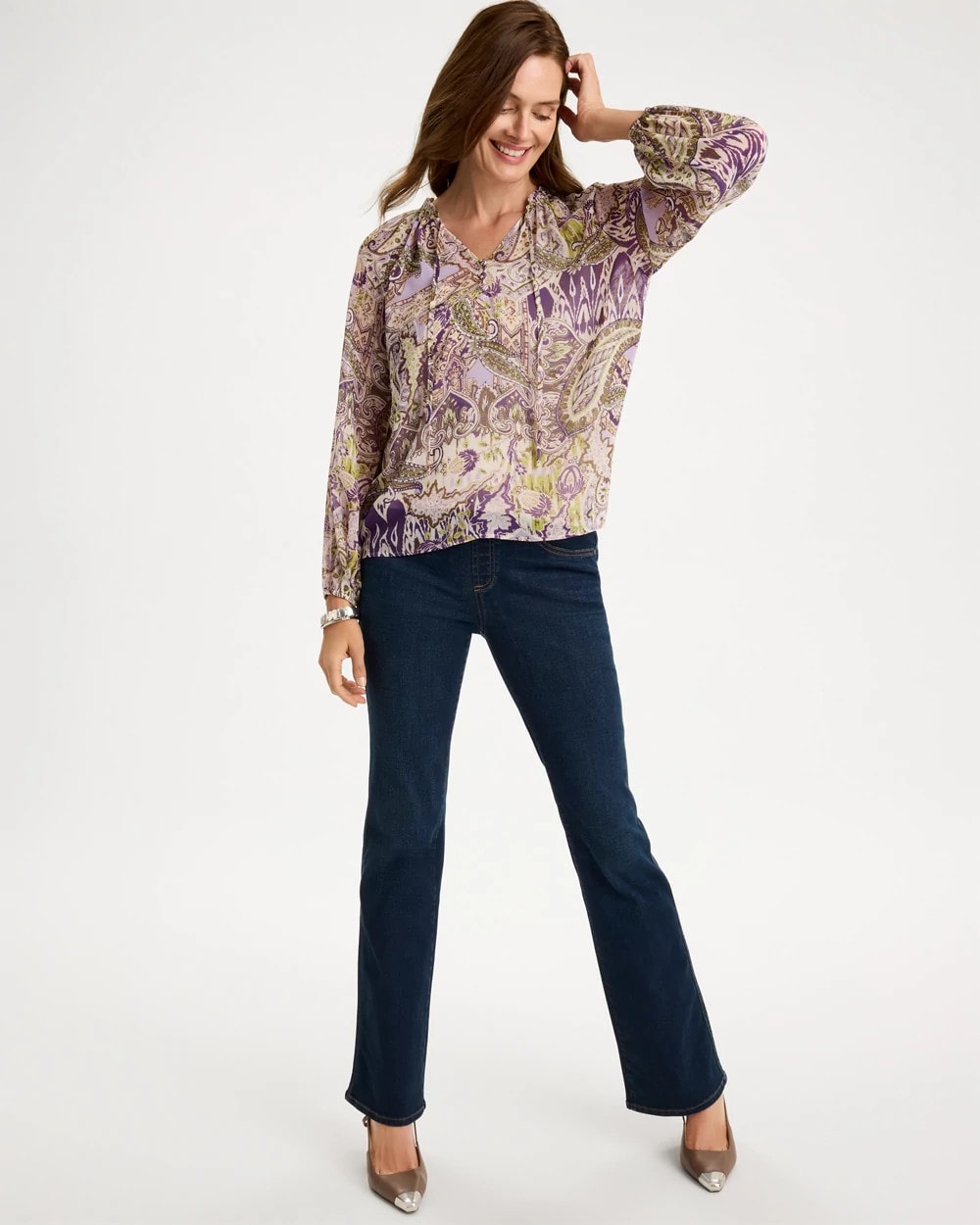 Georgette Ruffle Neck Paisley Blouse