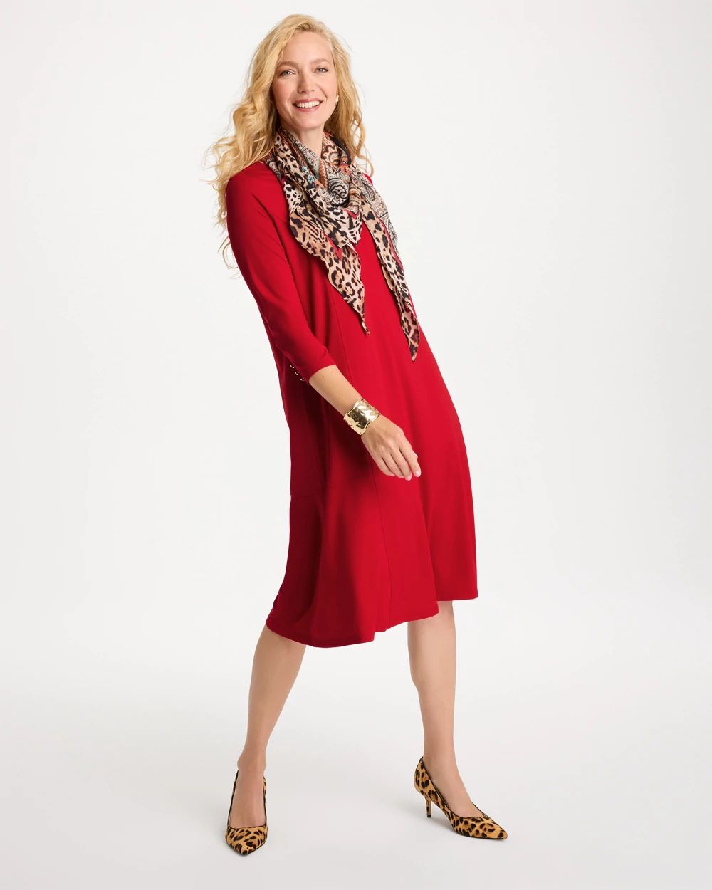 Seamed Ponte Knit 3/4 Sleeve Dress click to view larger image.