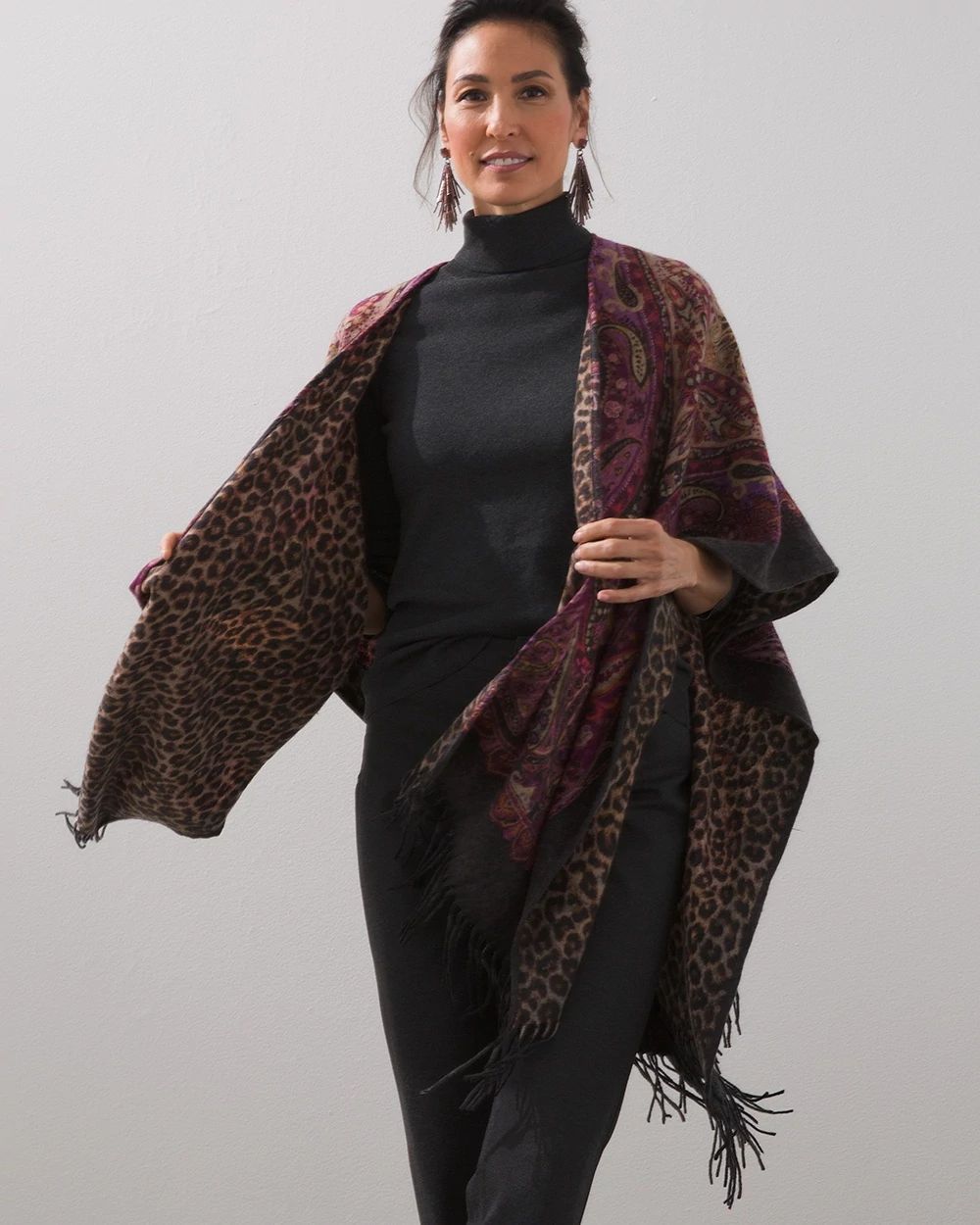 Reversible Paisley Leopard Ruana