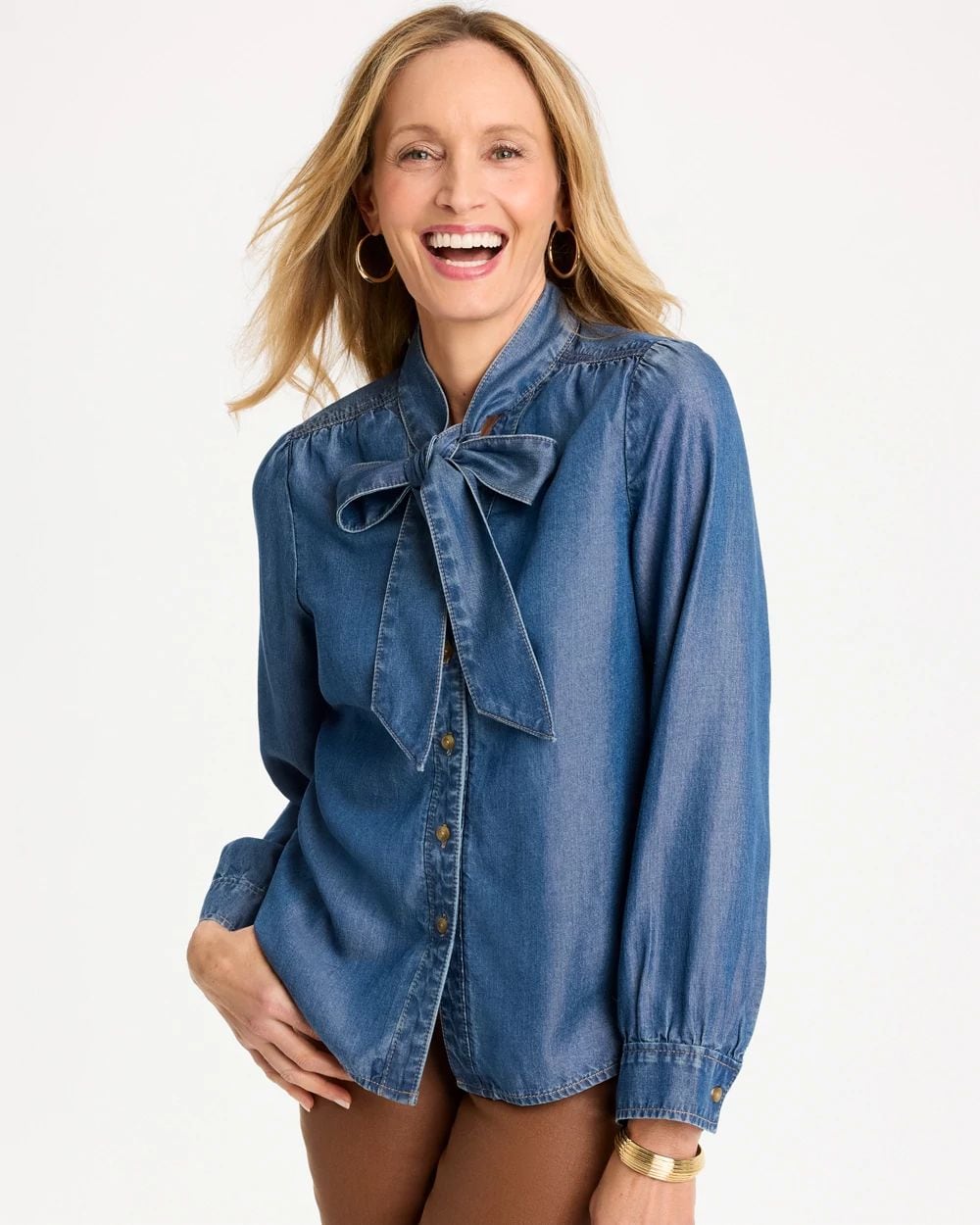 Denim Tie-Neck Shirt