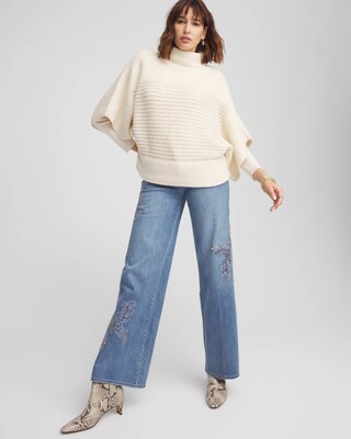 Mock Neck Dolman Sleeve Sweater Poncho click to view larger image.