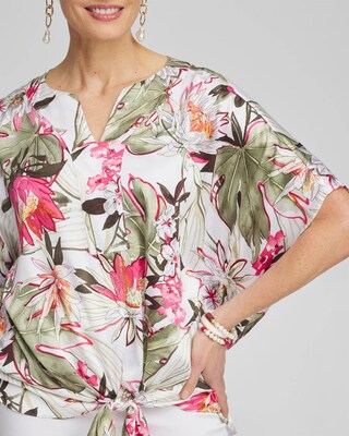 Satin Floral Tie Front Top