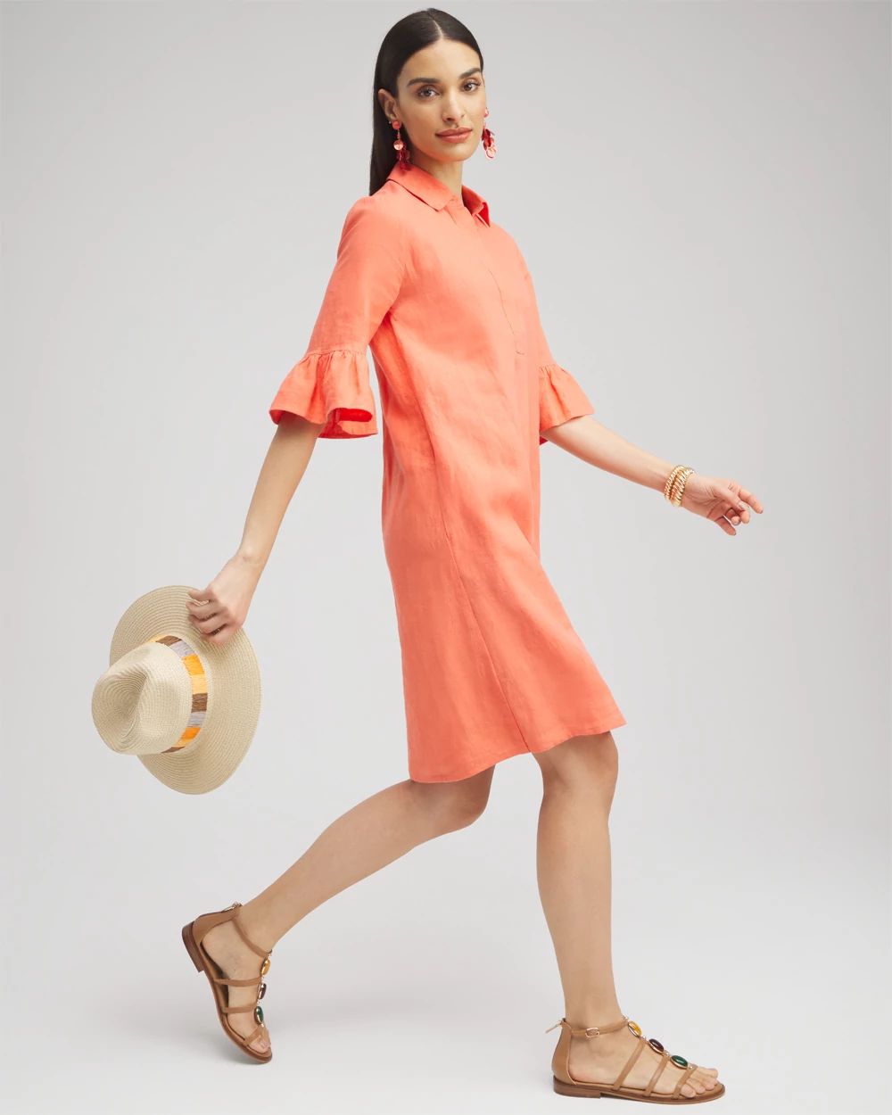 Linen Fluted Sleeve Dress