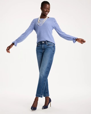 Pointelle Crochet-Lace Sleeve Pullover click to view larger image.