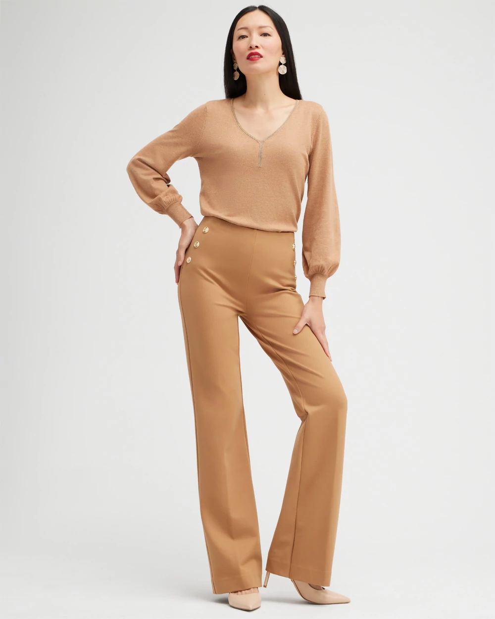 Caviar Trim V-Neck Pullover Sweater