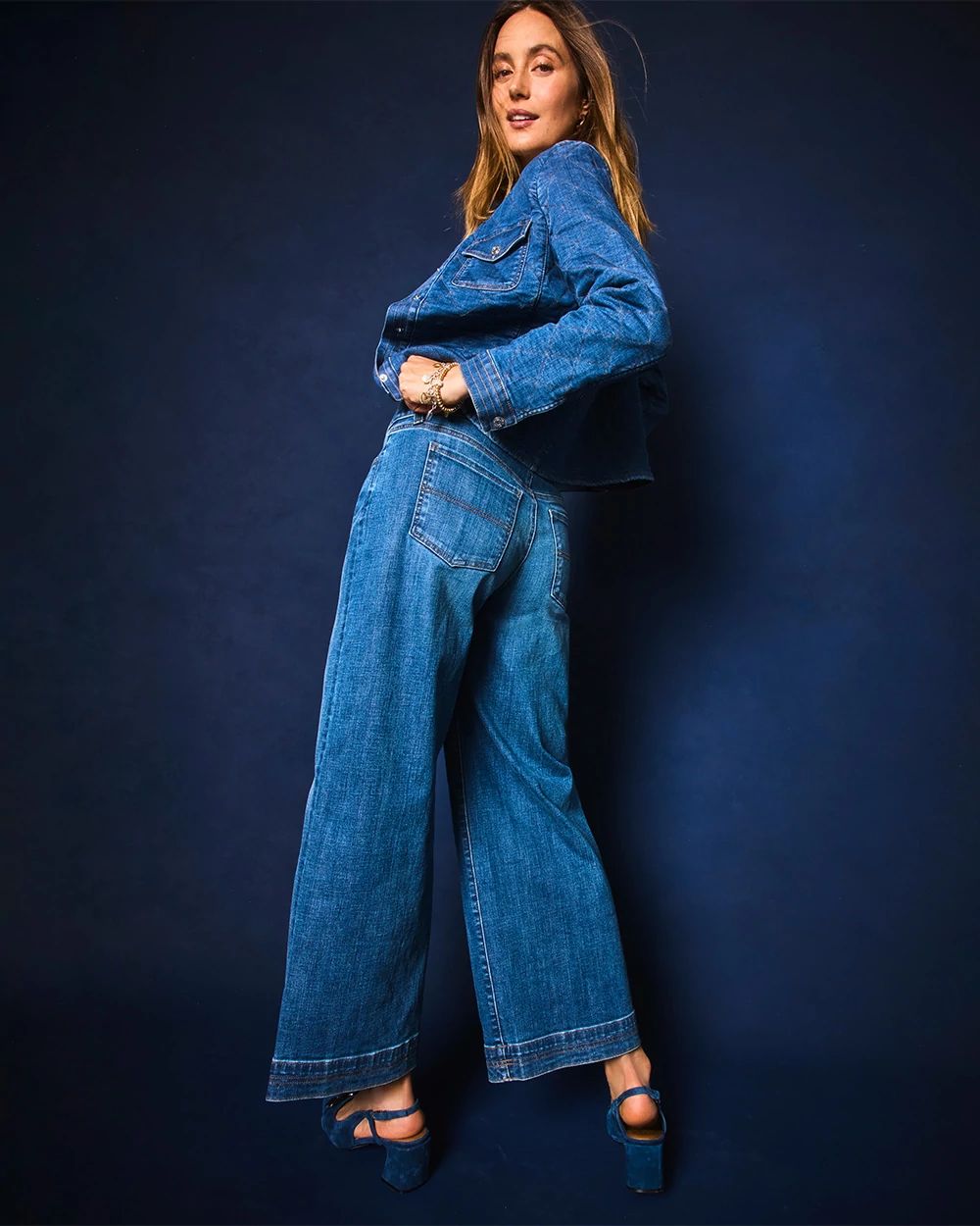 Double Stitch Wide-Leg Cropped Pants click to view larger image.