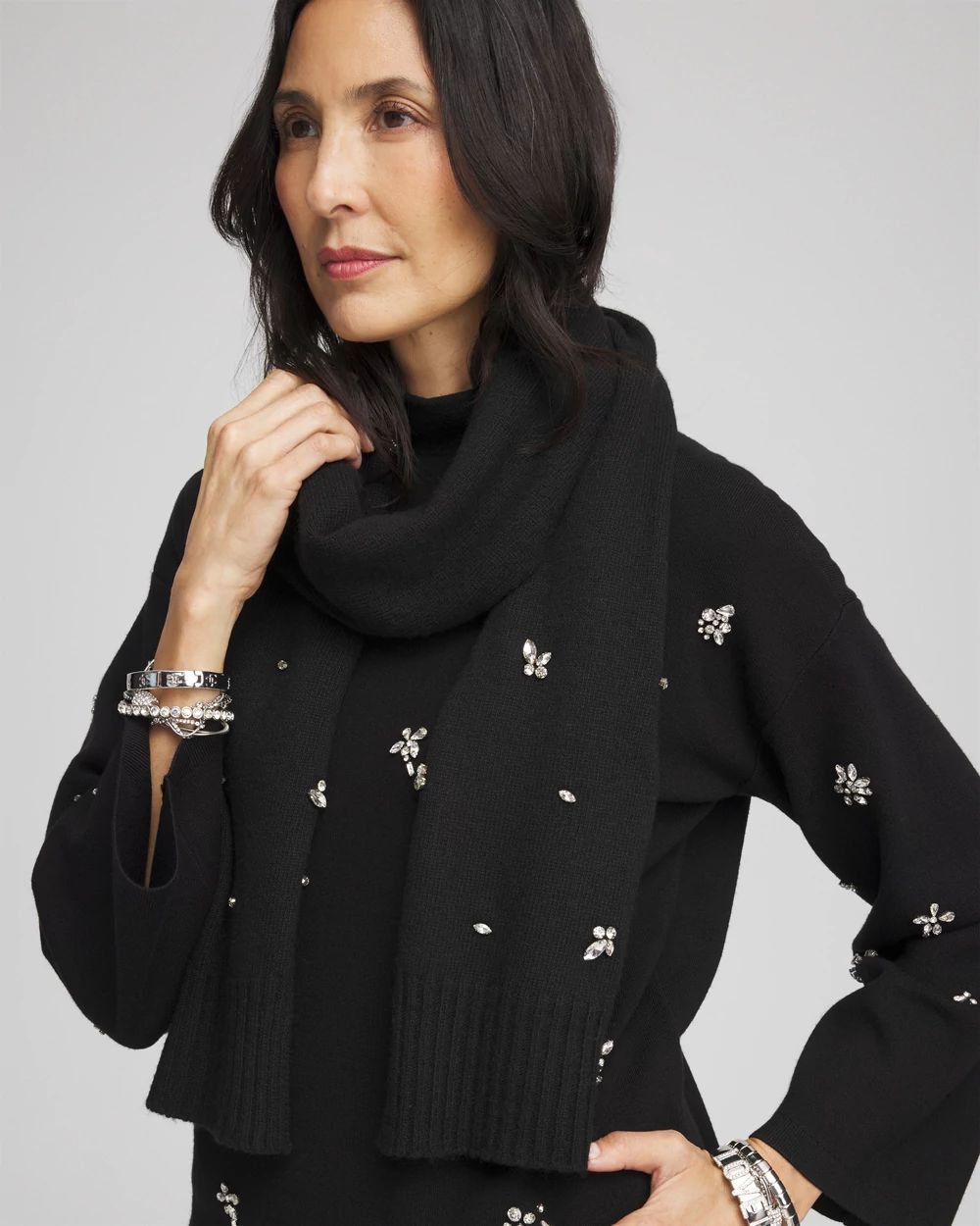 Embellished Cashmere Blend Scarf