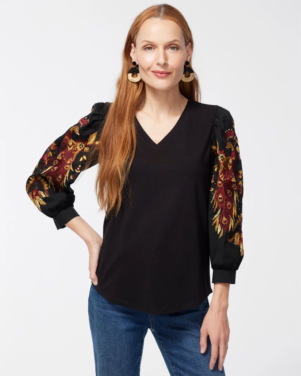 Embroidered Peacock Tee
