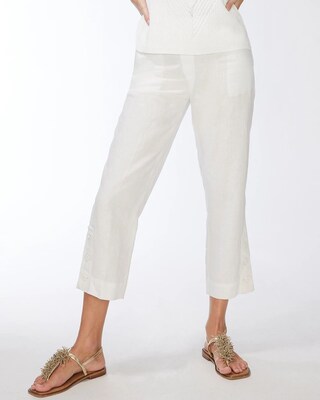 White Linen Button Hem Crops