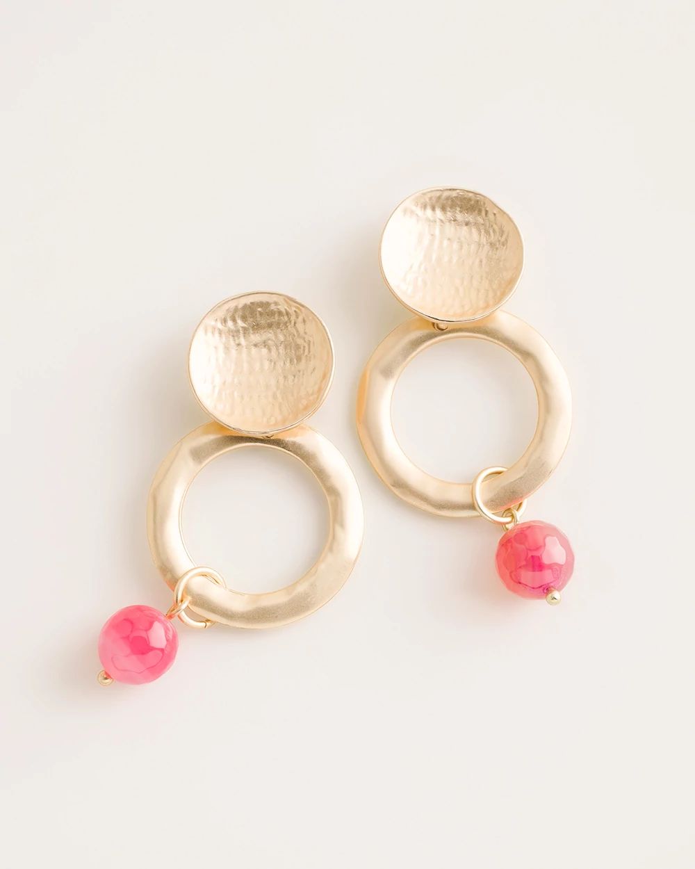 Berry Pink and Goldtone Drop-Hoop Earrings