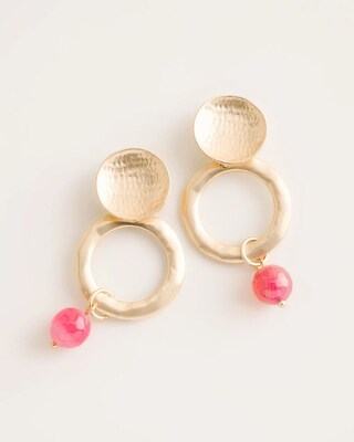 Berry Pink and Goldtone Drop-Hoop Earrings