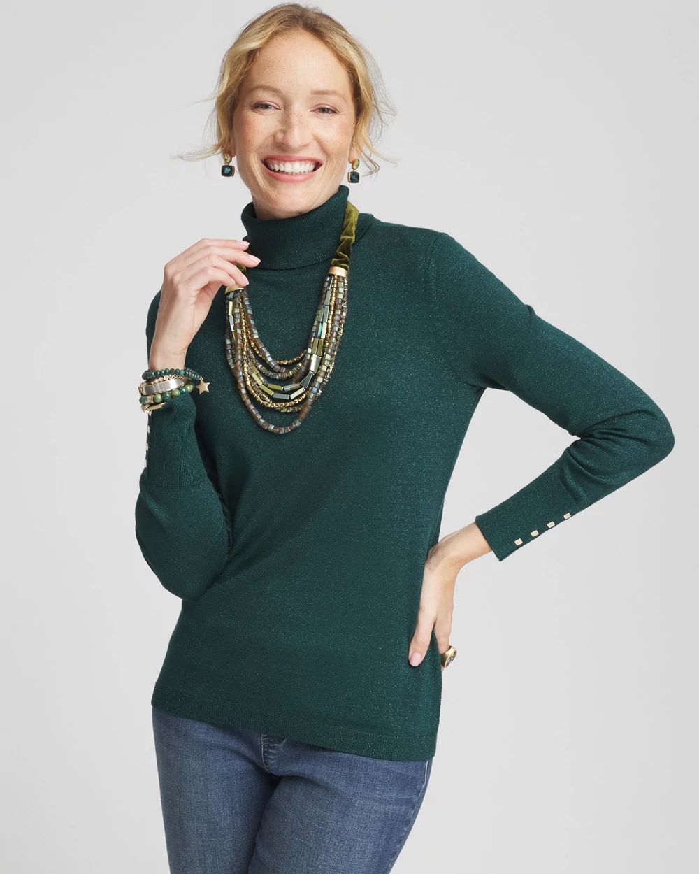 Green Shimmer Turtleneck Sweater