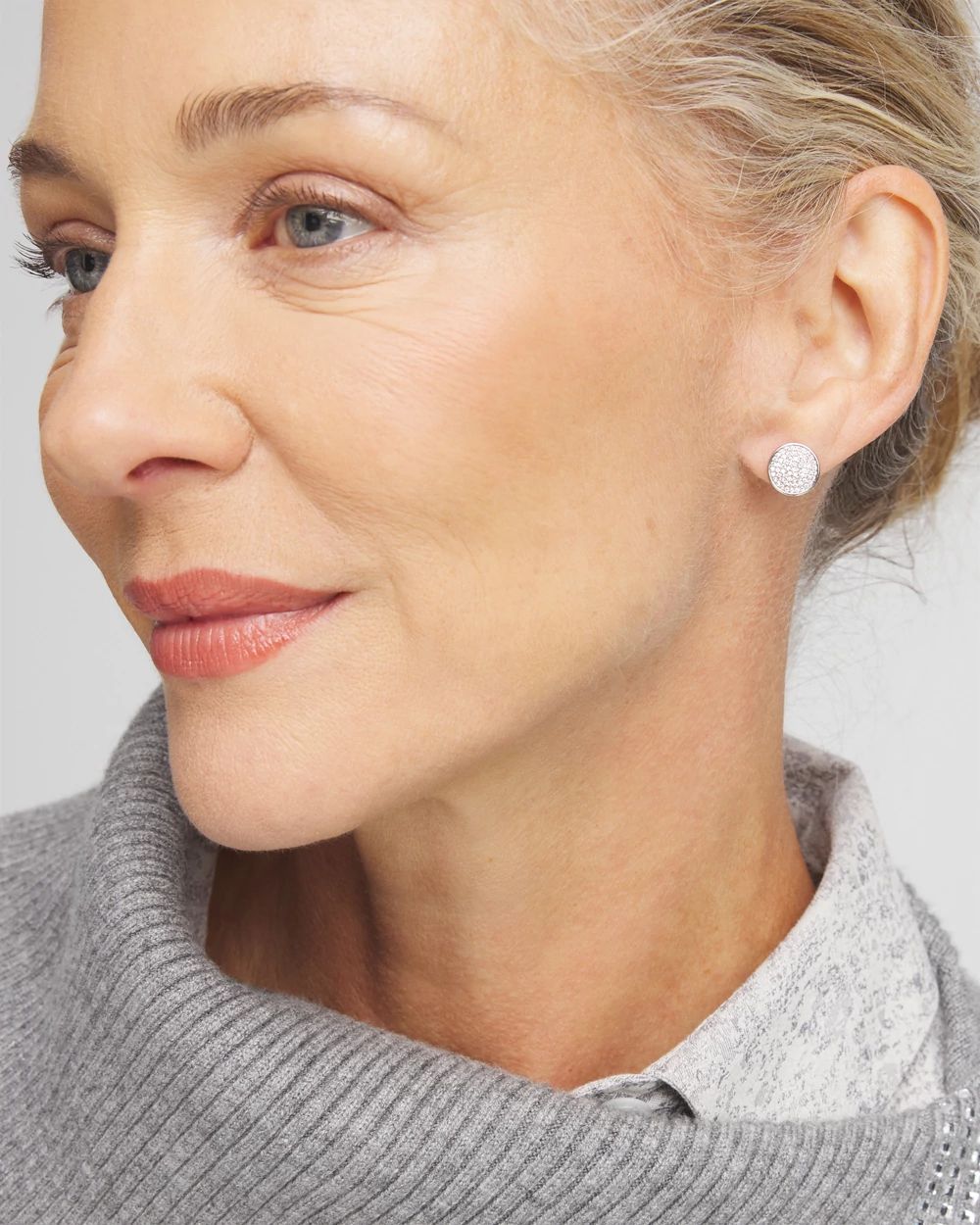 Silver Tone Pavé Stud Earrings