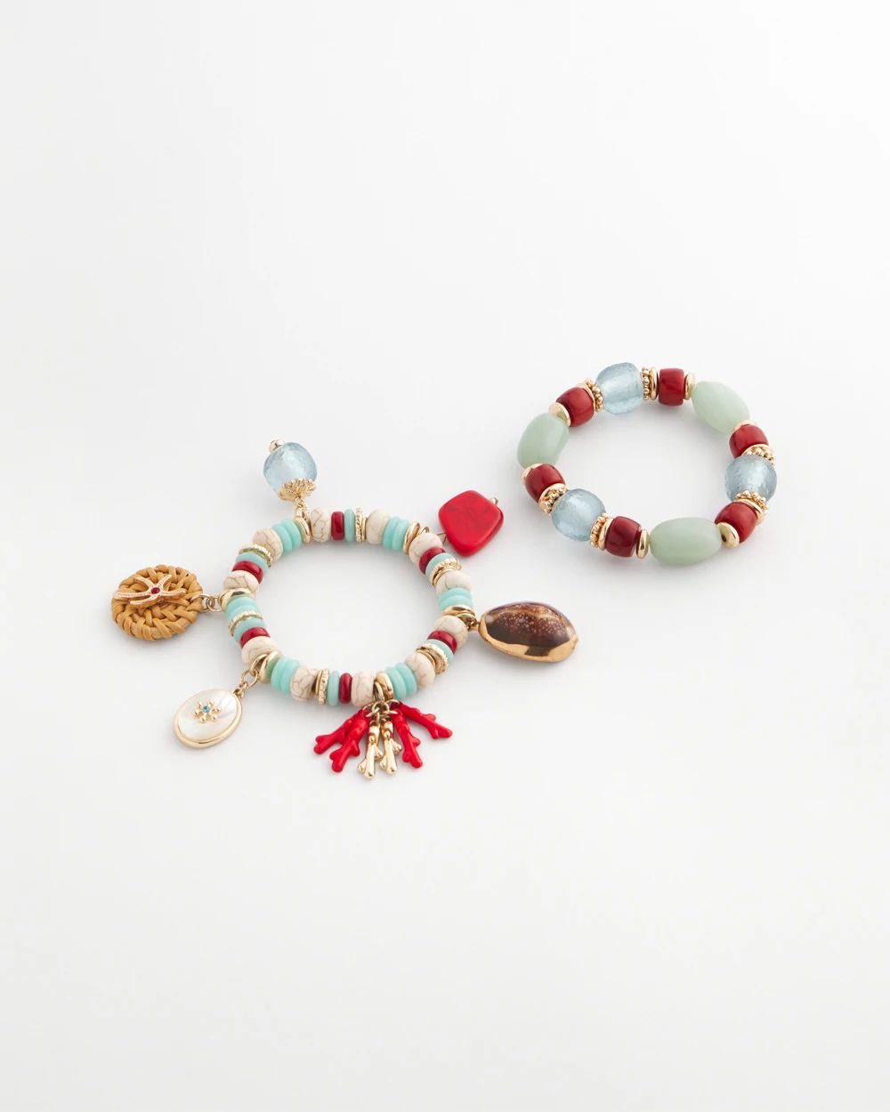 Set of Two Stretch Coral Charm Bracelets