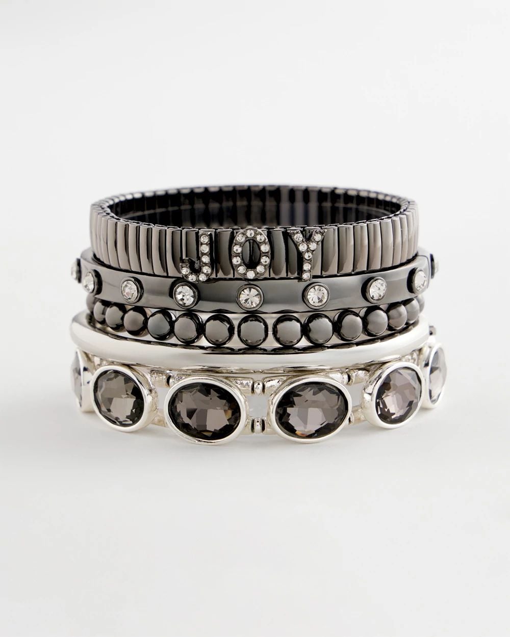 Large Hematite Faceted Gem Stretch Cuff Bracelet