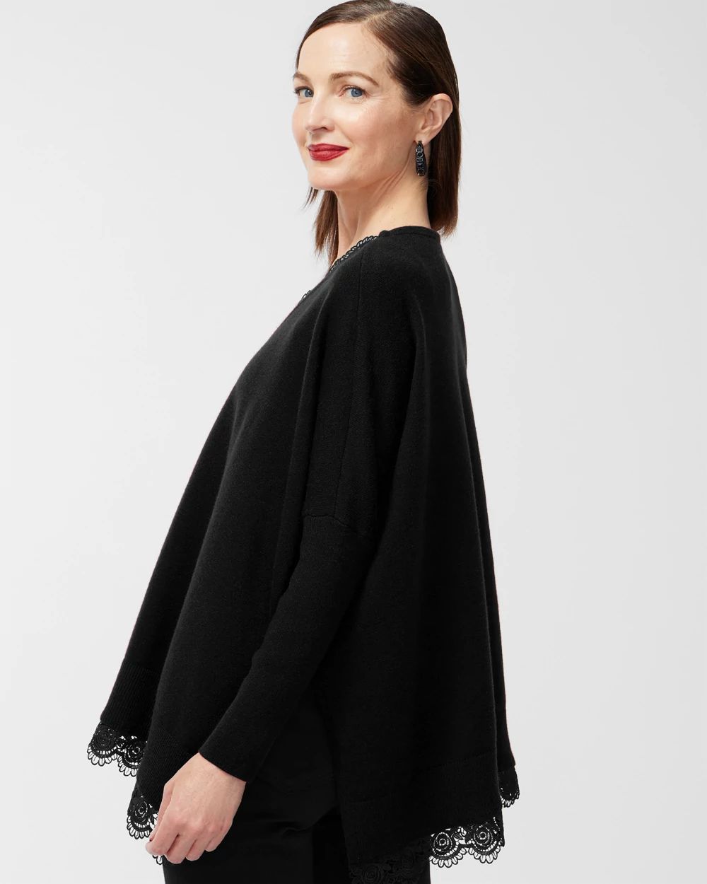Faux Leather Lace Trim Poncho