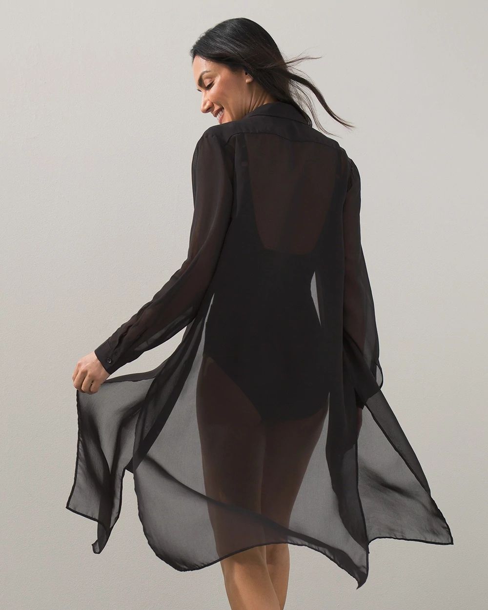 Long Sleeve Buttoned Coverup Dress
