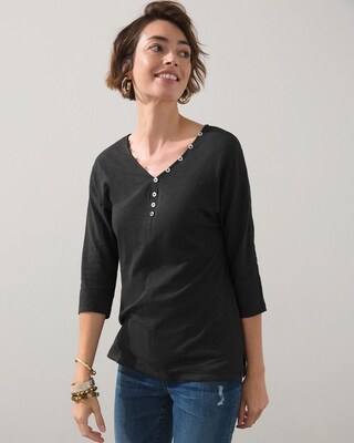 Slub Button V-neck Henley Tee