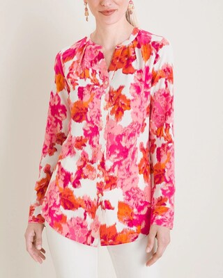 Floral Pleat-Neck Blouse