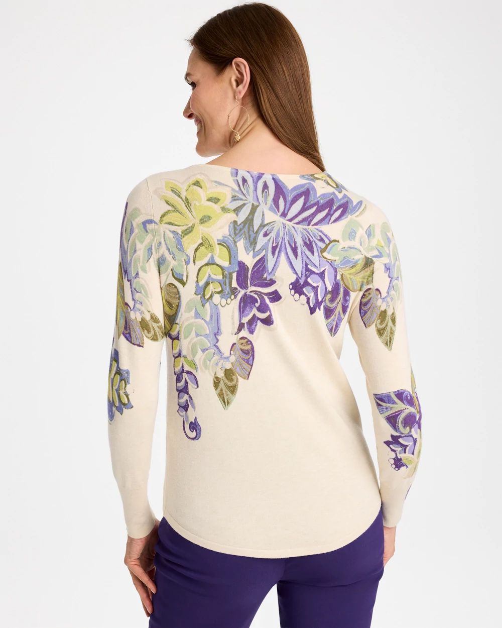 Ella Garden Print Long-Sleeve Pullover Sweater click to view larger image.