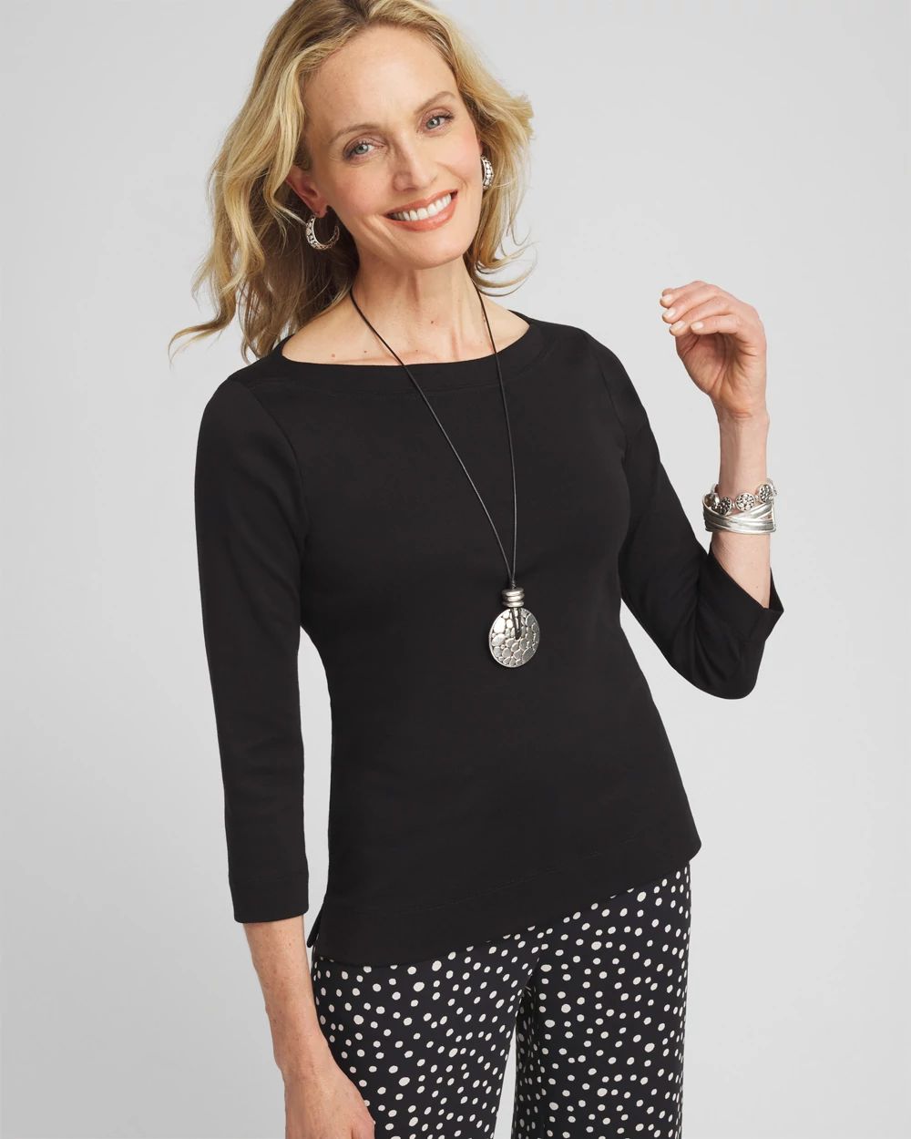 3/4 Sleeve Bateau Neck Tee