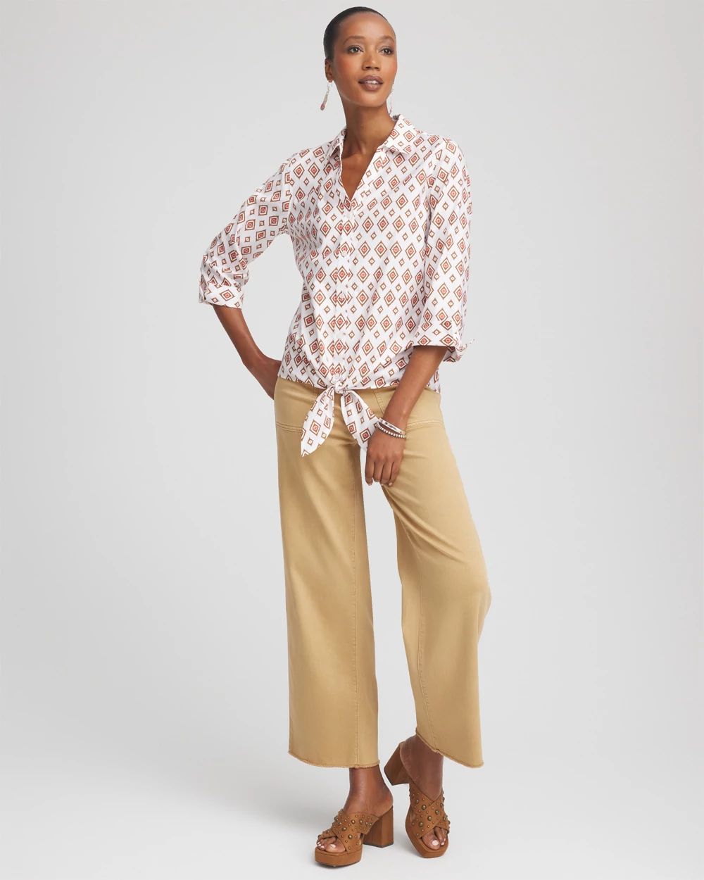 No Iron™ Tie-Front Geo-Print Shirt