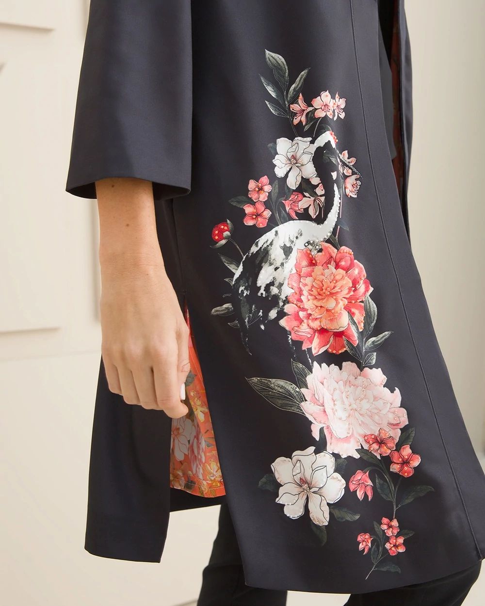 Embellished Floral-Print Duster