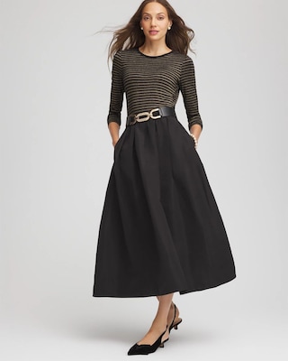 Pleated Taffeta Maxi Skirt