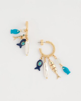 Fish Charm Crinkle Hoop Earrings