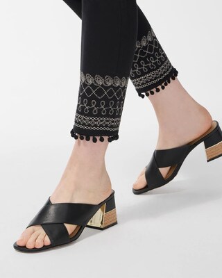 Embroidered Black Pull-On Ankle Jeggings