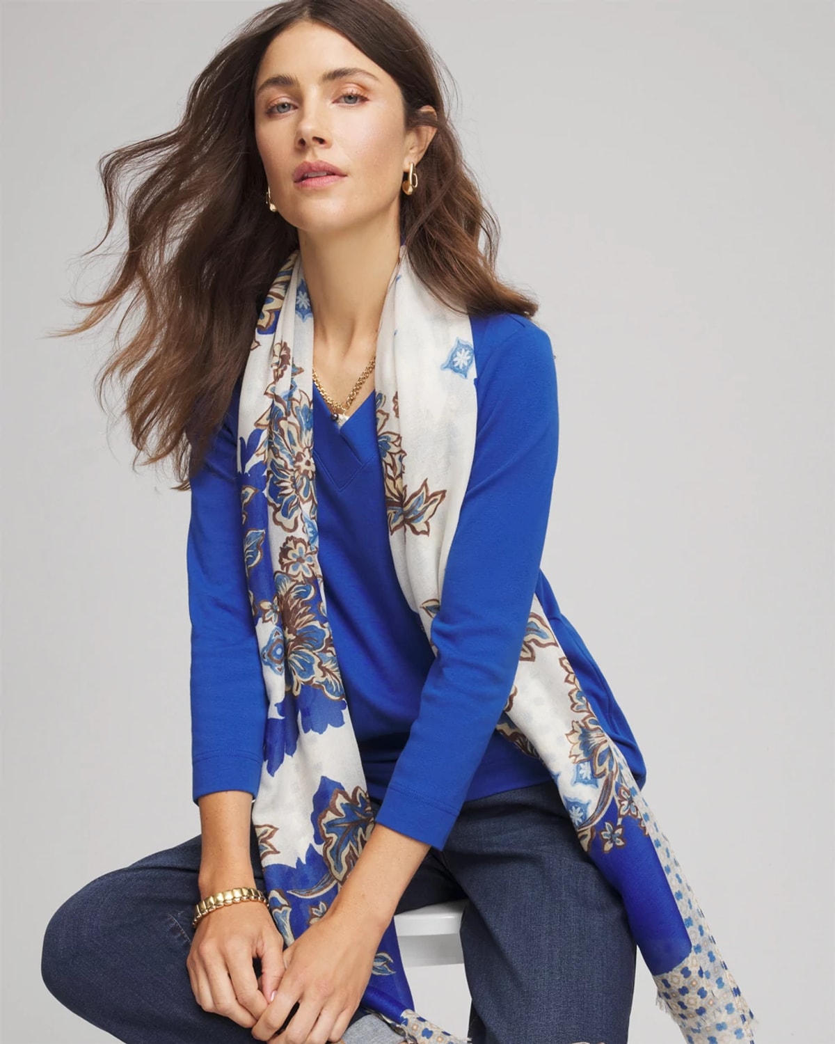 Chico's Pima Cotton 3/4 Sleeve Tee In Cobalt Stone In Blue