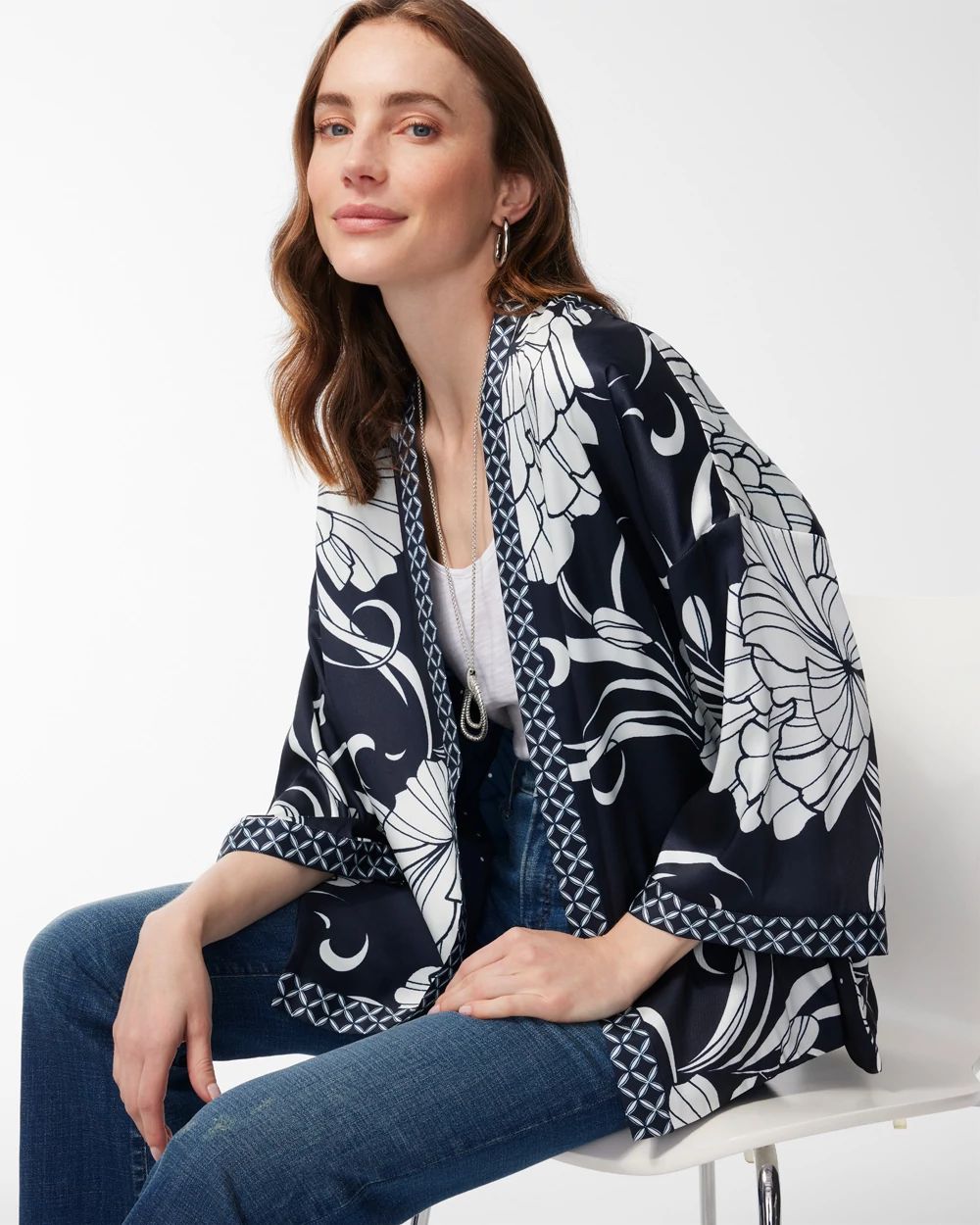 Contrast Border Short Kimono