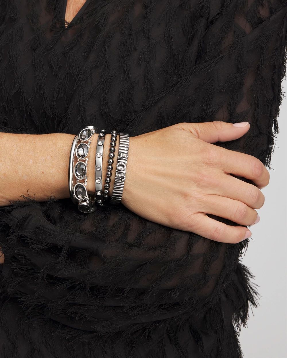 Large Hematite Faceted Gem Stretch Cuff Bracelet