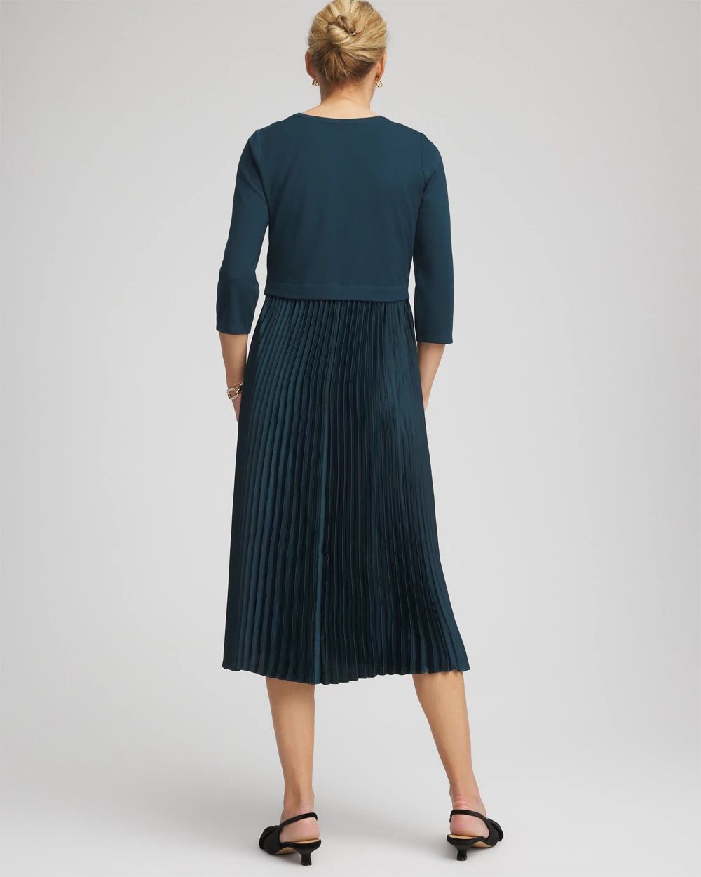 Satin-Knit Pleated Midi Dress