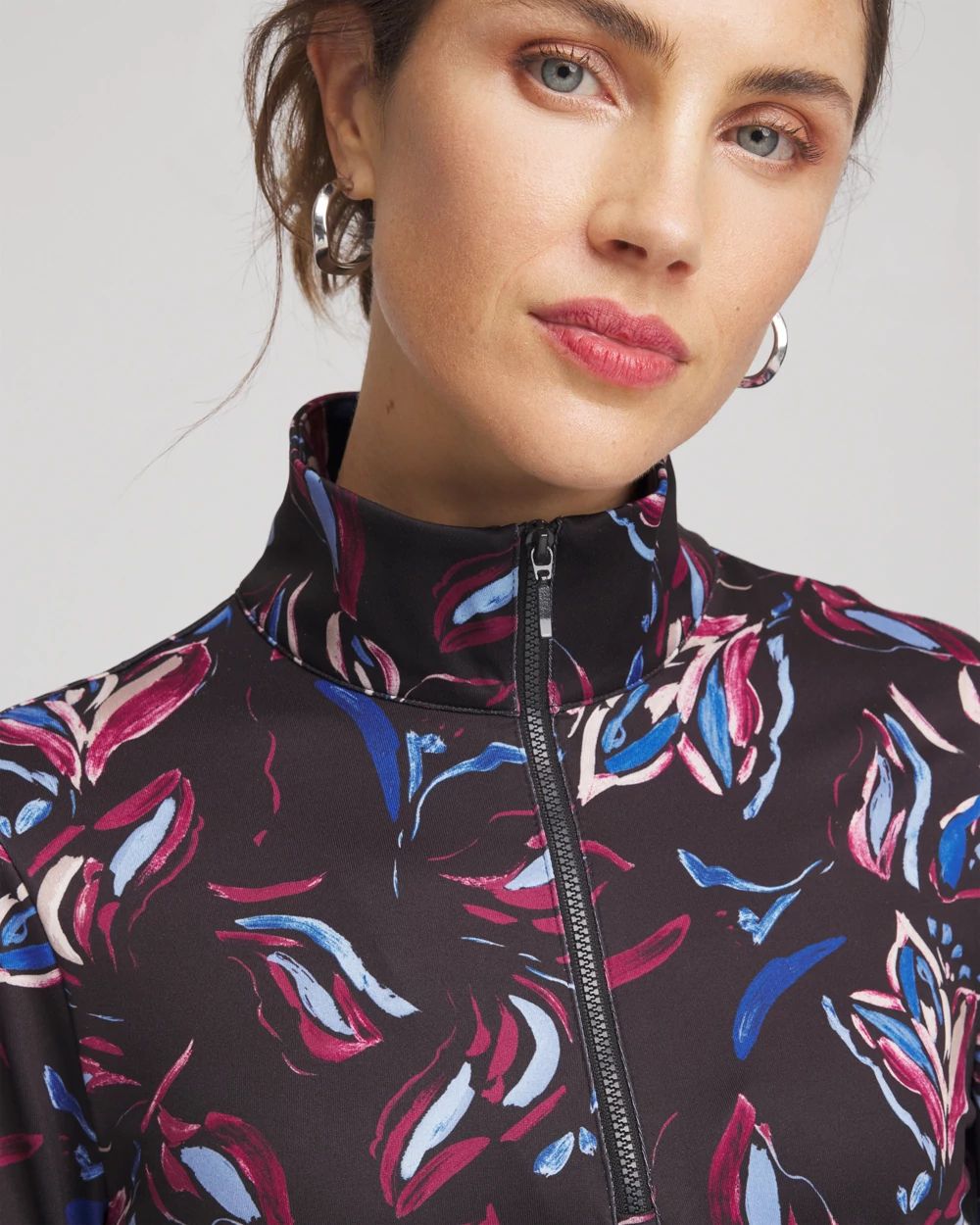 Zenergy® UPF Floral Half-Zip Pullover Top click to view larger image.