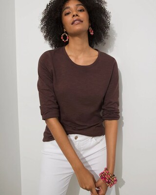 3/4 Sleeve Button Back Seamed Tee