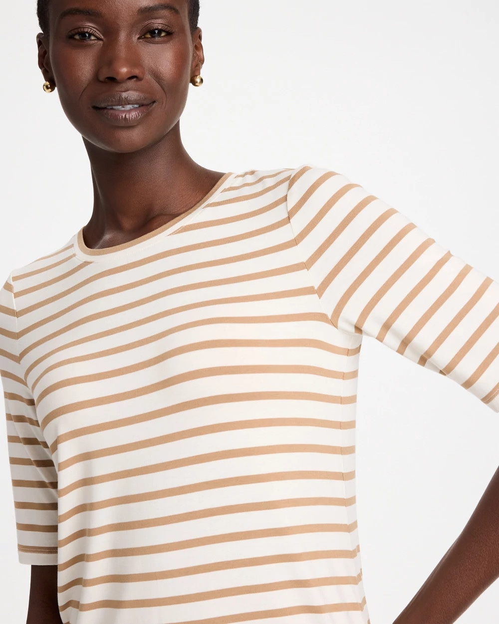 Striped Touch of Cool™ Elbow-sleeve Layering Tee