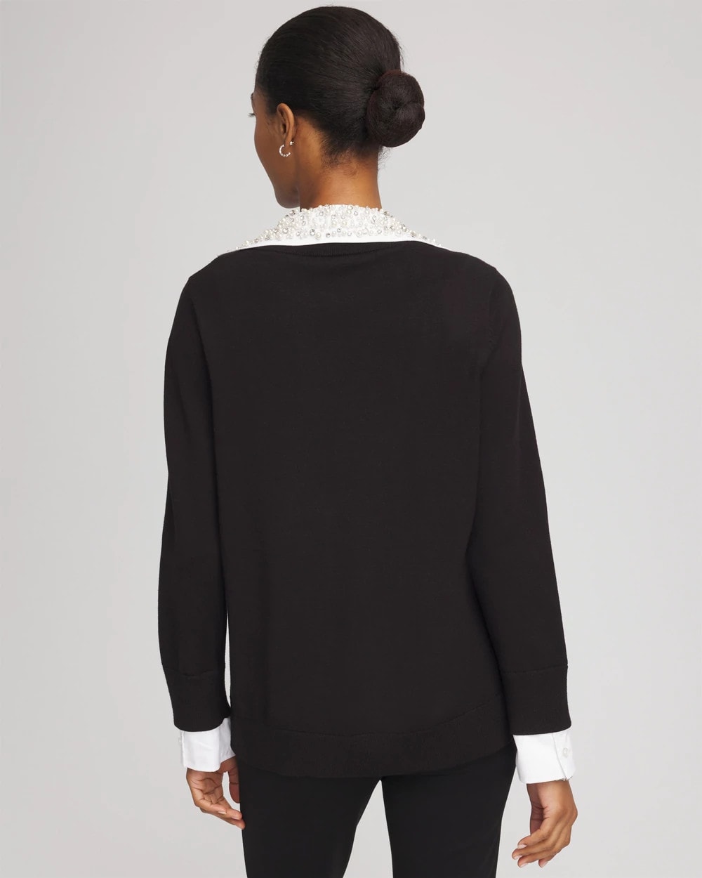 Embellished Layered Collar Shirt Sweater