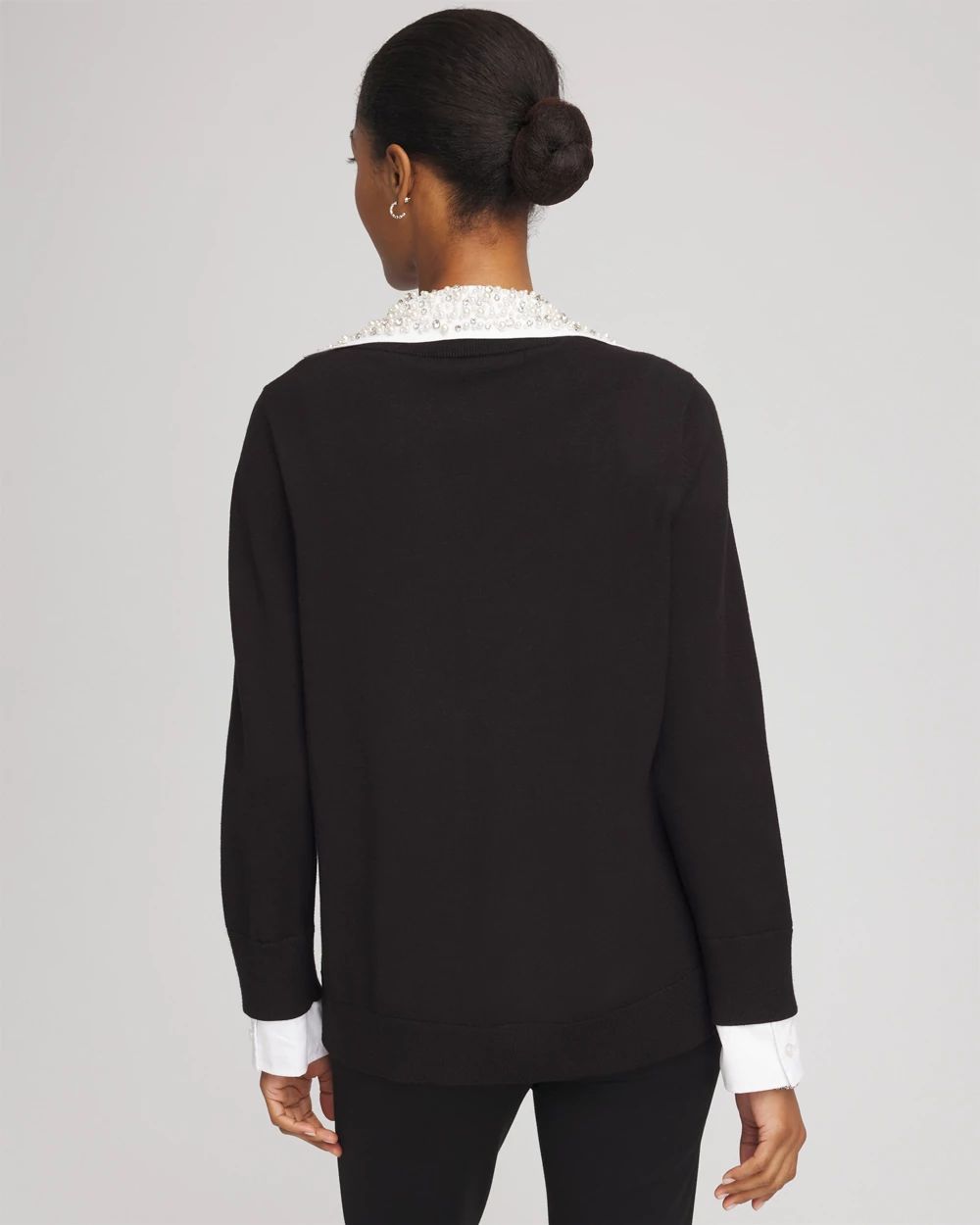 Embellished Layered Collar Shirt Sweater click to view larger image.