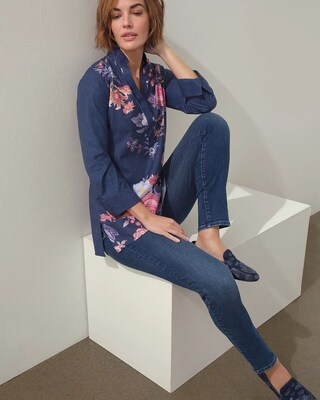 No-Iron Stretch Flower Print Tunic