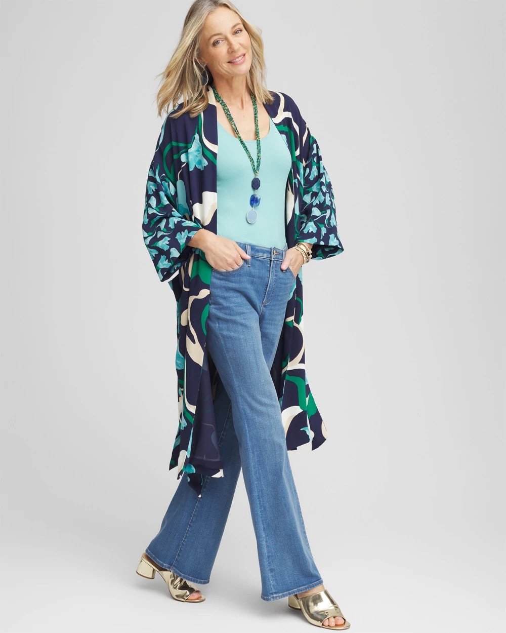 Long Wildflower Open-Front Kimono